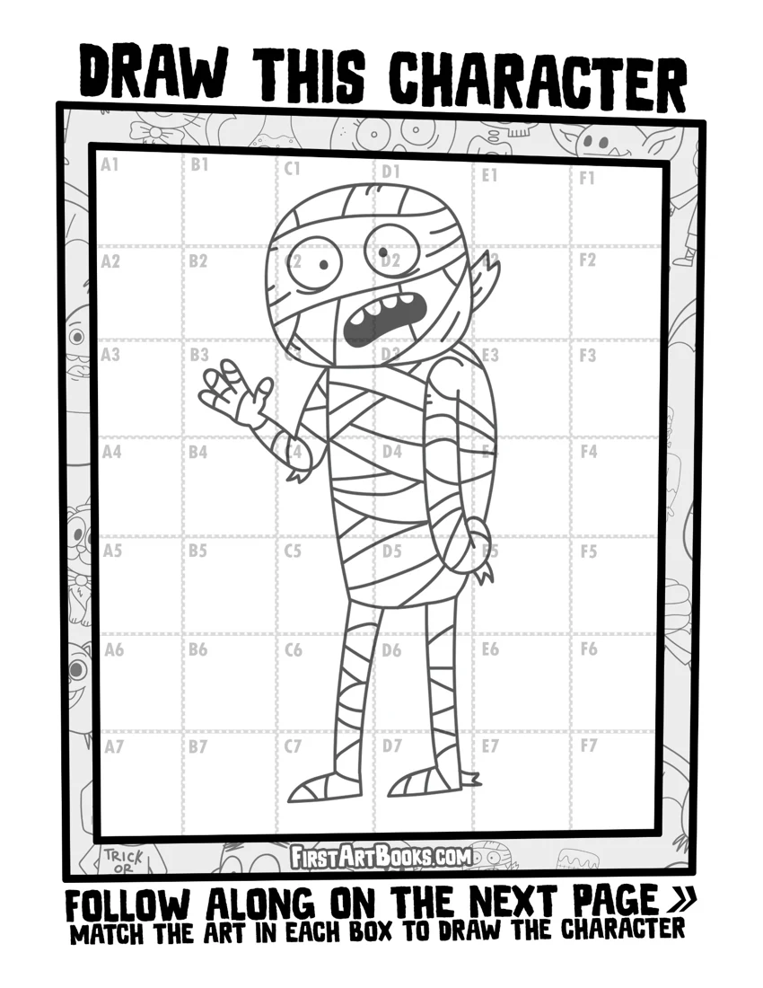 Cartoon Mummy Grid Drawing preview
