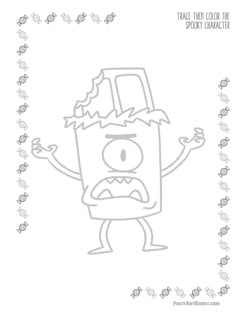 One-Eyed Monster Tracing and Coloring Page preview