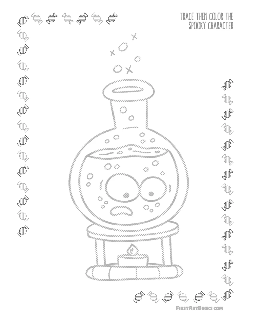 Spooky Potion Bottle Tracing and Coloring Page preview