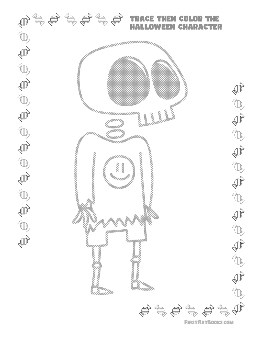 Cartoon Skeleton Tracing and Coloring Page preview