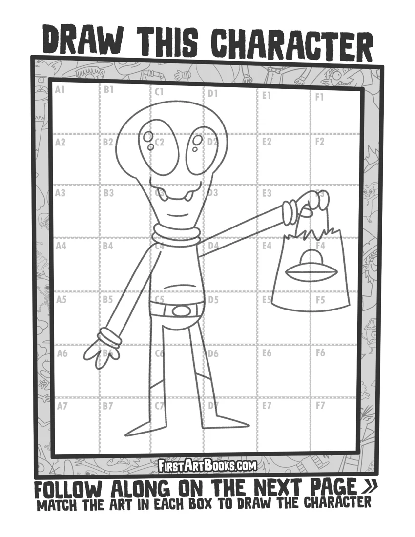 Skull-Headed Character Grid Drawing preview
