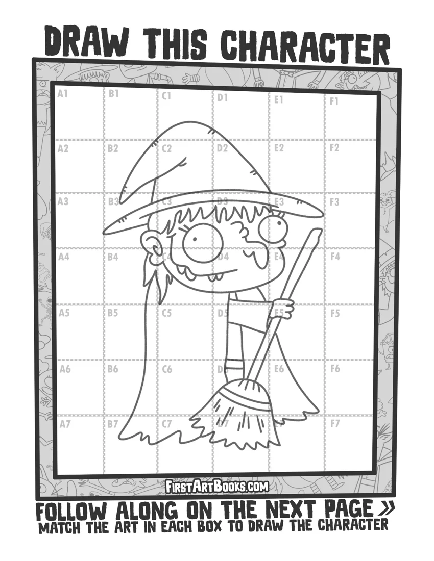 Cartoon Witch Grid Drawing preview